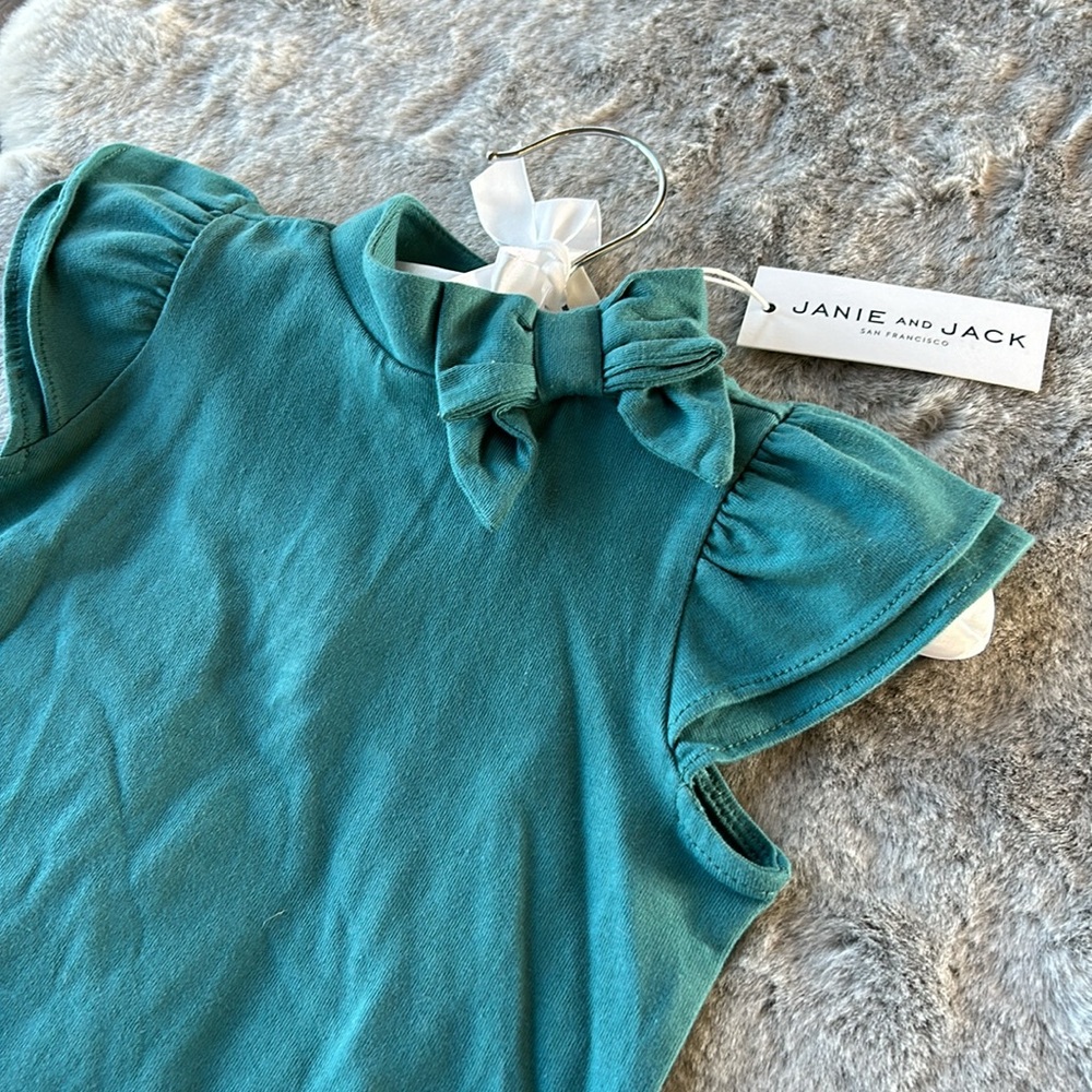 JANIE & JACK NWT teal mock neck with bow accent and ruffle short sleeve top 2T - Picture 2 of 5